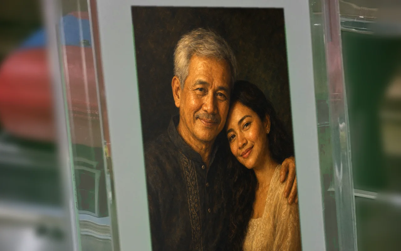 Memento Frames: A finished frame: an oil-painted memory, playing in the frame on a desk.