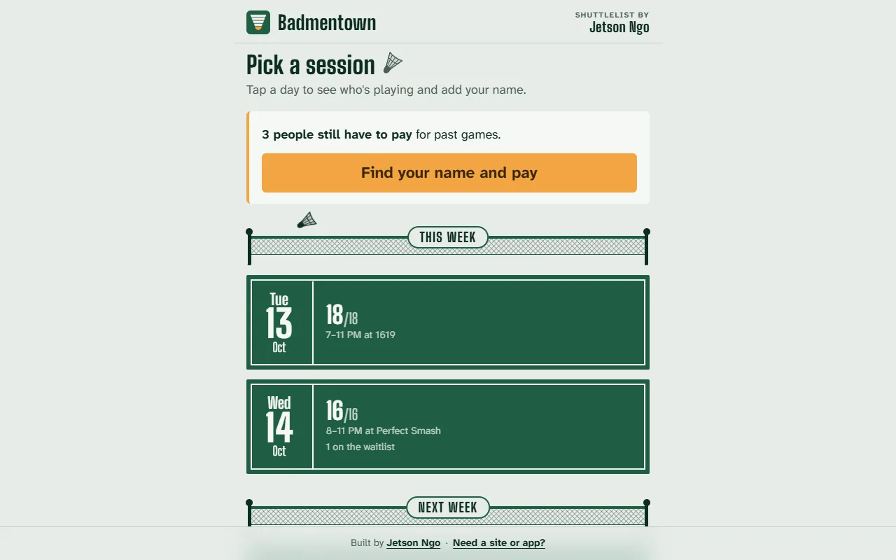 Sign-up and payments list: Operations